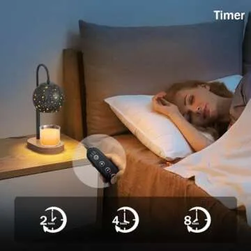 Yeuslor Black Candle Warmer Lamp with Timer&Dimmer，Star Lampshade with Adjustable Height＆Rotatable Pole，Wooden Base for Jar Candles，Wax Melting Electric Warmer Light，Modern Warmer Lantern （1pcs）