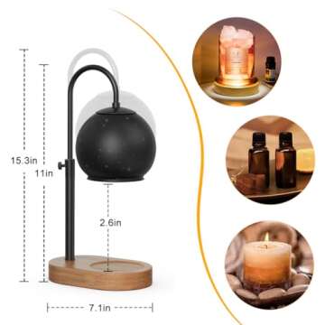 Yeuslor Black Candle Warmer Lamp with Timer&Dimmer，Star Lampshade with Adjustable Height＆Rotatable Pole，Wooden Base for Jar Candles，Wax Melting Electric Warmer Light，Modern Warmer Lantern （1pcs）