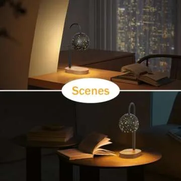 Yeuslor Black Candle Warmer Lamp with Timer&Dimmer，Star Lampshade with Adjustable Height＆Rotatable Pole，Wooden Base for Jar Candles，Wax Melting Electric Warmer Light，Modern Warmer Lantern （1pcs）