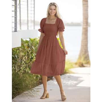 Stylish MEROKEETY Boho Square Neck Summer Dress