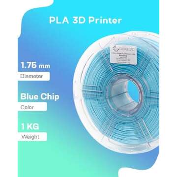 Cookiecad 1.75mm 1kg Blue Chip PLA Filament for 3D Printing