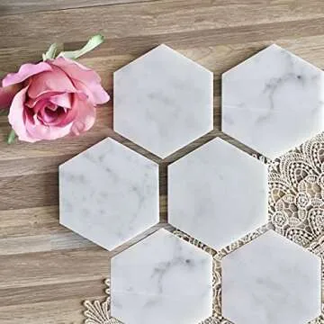 Stylish White Marble Coasters Set of 6 for Any Occasion