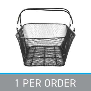 SSWBasics Black Metal Shopping Basket with Handles - 17”W x 12”D x 7”H - Durable and Sleek Grocery Basket for Grocery, Market, Retail, and Thrift Stores - Lightweight, Stackable Shopping Baskets for