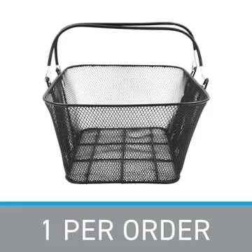 SSWBasics Black Metal Shopping Basket with Handles - 17”W x 12”D x 7”H - Durable and Sleek Grocery Basket for Grocery, Market, Retail, and Thrift Stores - Lightweight, Stackable Shopping Baskets for