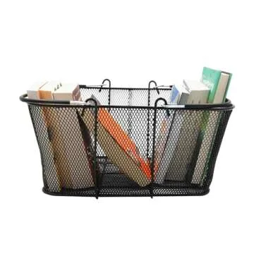 SSWBasics Black Metal Shopping Basket with Handles - 17”W x 12”D x 7”H - Durable and Sleek Grocery Basket for Grocery, Market, Retail, and Thrift Stores - Lightweight, Stackable Shopping Baskets for