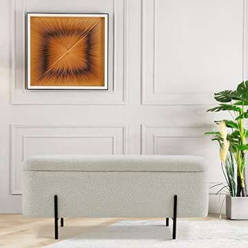 MCombo Storage Ottoman Bench, Teddy Fabric Upholstered Footstool with Storage Space, Bed End Bench f...
