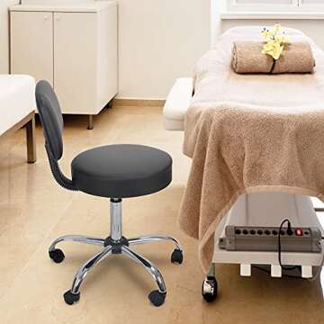 Nova Microdermabrasion Rolling Stool Chair Adjustable Salon Stool PU Leather Pedicure Tattoo Office ...