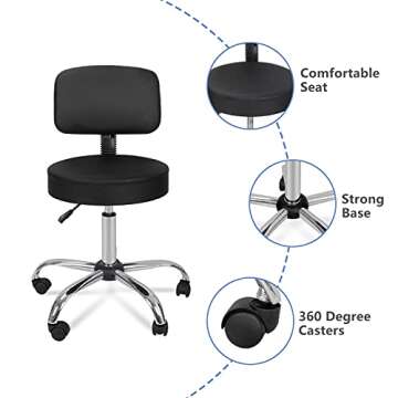 Nova Microdermabrasion Rolling Stool Chair Adjustable Salon Stool PU Leather Pedicure Tattoo Office Massage Spa Stools Chair