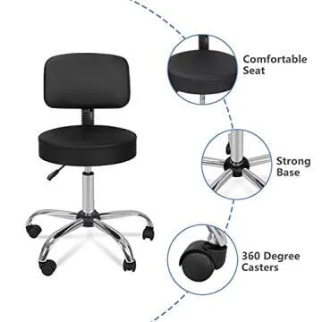 Nova Microdermabrasion Rolling Stool Chair Adjustable Salon Stool PU Leather Pedicure Tattoo Office Massage Spa Stools Chair