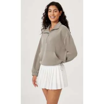 ODODOS Women's Modal Soft Cinchable Sweatshirts Half Zipper Funnel Neck Oversize Pullover with Pockets, Khaki, Small