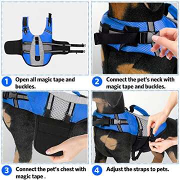 Dog Life Jacket Swimming Vest, Adjustable Dog Flotation Vest High Reflective Pet Life Preserver with Rescue Handle for Small Medium Large Dogs (Large, Blue)