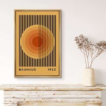 MUDECOR Framed Canvas Print Wall Art Mid-Century Bauhaus Multicolor Orange Circle Shapes Abstract Illustrations Modern Art Multicolor Relax/Calm for Living Room, Bedroom, Office - 16"x24" Natural
