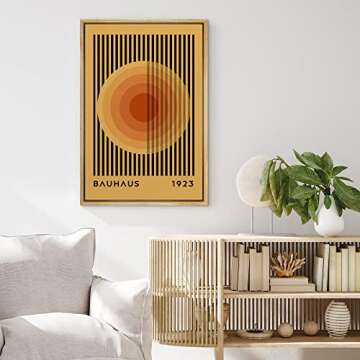 MUDECOR Framed Canvas Print Wall Art Mid-Century Bauhaus Multicolor Orange Circle Shapes Abstract Illustrations Modern Art Multicolor Relax/Calm for Living Room, Bedroom, Office - 16"x24" Natural