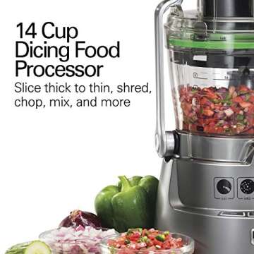Hamilton Beach Professional Stack & Snap Food Processor for Slicing, Shredding and Kneading, Extra-Wide Feed Chute, 14 Cups Dicing, Stainless Steel
