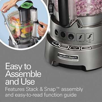 Hamilton Beach Professional Stack & Snap Food Processor for Slicing, Shredding and Kneading, Extra-Wide Feed Chute, 14 Cups Dicing, Stainless Steel