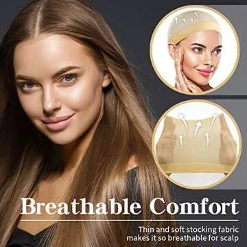 Dreamlover Beige Stocking Wig Caps for Women, 12 Pieces