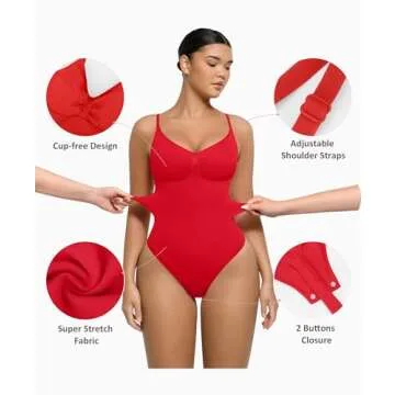 FeelinGirl Shapewear Tummy Control Bodysuits for Women Seamless Body Sculpting Shaper Thong Body Shaper Red XS-S