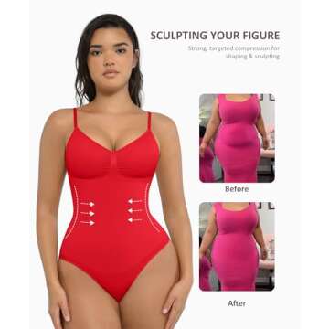 FeelinGirl Shapewear Tummy Control Bodysuits for Women Seamless Body Sculpting Shaper Thong Body Shaper Red XS-S
