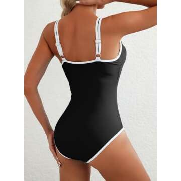 Herseas Women's One Piece Swimsuit Tummy Control Slimming 2025 Summer Bathing Suit Color Block 1 Piece Swim Suit Swimwear Black Medium