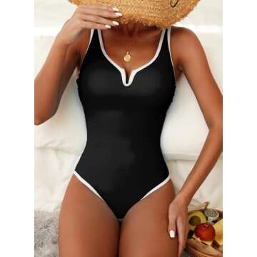 Herseas Women's One Piece Swimsuit Tummy Control Slimming 2025 Summer Bathing Suit Color Block 1 Piece Swim Suit Swimwear Black Medium