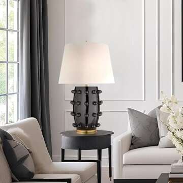 CKENSU Modern Ceramic Linden Table Lamp - 30" Black Ball Farmhouse Design, Classic Nightstand Large ...