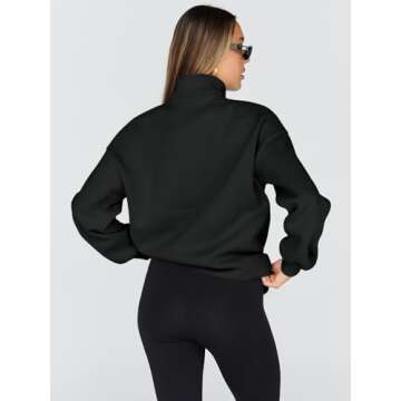 Trendy Queen Womens Oversized Sweatshirts Fall Fashion Hoodies Half Zip Pullover Long Sleeve Shirts Clothes Outfits Black M