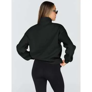 Trendy Queen Womens Oversized Sweatshirts Fall Fashion Hoodies Half Zip Pullover Long Sleeve Shirts Clothes Outfits Black M
