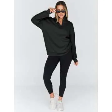 Trendy Queen Womens Oversized Sweatshirts Fall Fashion Hoodies Half Zip Pullover Long Sleeve Shirts Clothes Outfits Black M