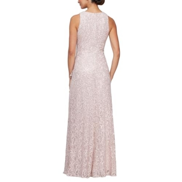 Alex Evenings Women's Long Sleeveless Mother of The Bride Dress w/Cascade Ruffle & Front Slit (Petite and Regular Sizes), Shell Pink, 10