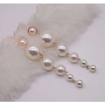 Elegant Genuine Freshwater Pearl Long Dangle Earrings for Brides