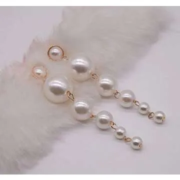 Elegant Genuine Freshwater Pearl Long Dangle Earrings for Brides