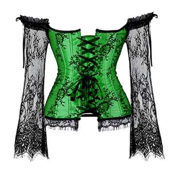 Zhitunemi Plus Size Corsets for Women Princess Renaissance Corset Strap Lace Ruched Sleeves Elegant Overbust Small Green