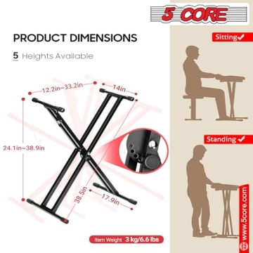 5 CORE Heavy Duty Adjustable Music Keyboard Stand