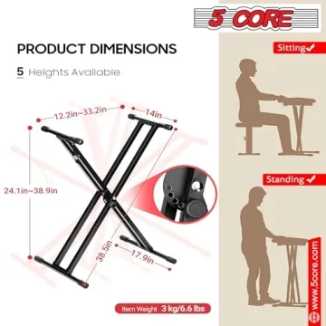 5 CORE Heavy Duty Adjustable Music Keyboard Stand