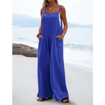 YESNO Women's Summer Boho Casual Jumpsuits Wide Leg Overalls Floral Print Baggy Rompers with Pocket ...