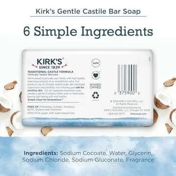 Kirk's Castile Bar Soap for Men, Women & Children - Made With Premium Coconut Oil, Sensitive Skin Fo...