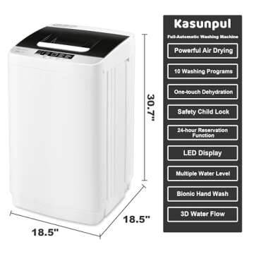 Kasunpul 2.3cu.ft Full Automatic Washer, Portable Washing Machine with 10 Wash Programs, Built-in Dr...