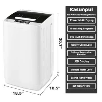 Kasunpul 2.3cu.ft Full Automatic Washer, Portable Washing Machine with 10 Wash Programs, Built-in Dr...