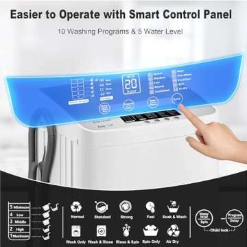 Kasunpul 2.3cu.ft Full Automatic Washer, Portable Washing Machine with 10 Wash Programs, Built-in Drain Pump and LED Display, Compact Laundry Washer Spinner for Apartment, RV, Dorm