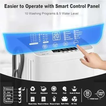 Kasunpul 2.3cu.ft Full Automatic Washer, Portable Washing Machine with 10 Wash Programs, Built-in Drain Pump and LED Display, Compact Laundry Washer Spinner for Apartment, RV, Dorm