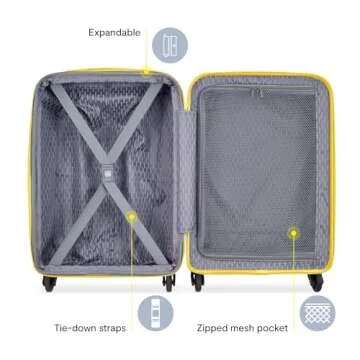 DELSEY Paris Christine Expandable Luggage, Stylish and Unique, Glossy Exterior with 360 Spinner Wheels, Lockable Telescoping Handle, Men and Women, White with Yellow Trim, Medium Check-In 24-Inch