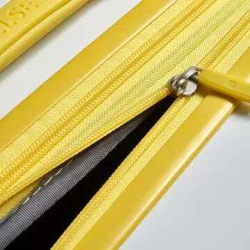 DELSEY Paris Christine Expandable Luggage, Stylish and Unique, Glossy Exterior with 360 Spinner Wheels, Lockable Telescoping Handle, Men and Women, White with Yellow Trim, Medium Check-In 24-Inch