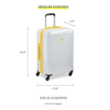 DELSEY Paris Christine Expandable Luggage, Stylish and Unique, Glossy Exterior with 360 Spinner Wheels, Lockable Telescoping Handle, Men and Women, White with Yellow Trim, Medium Check-In 24-Inch