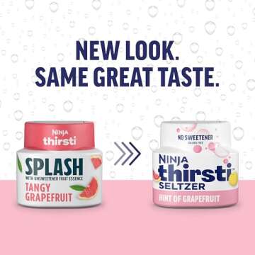 Ninja Thirsti Flavored Water Drops, SELTZER Grapefruit, Crisp and Refreshing Sparkling Water, Zero Calories, Zero Sugar, Zero Sweeteners, Makes 20, 12oz drinks, 3 Pack, WCFGPFTAM