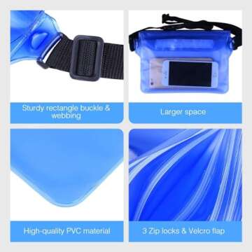 Crenova Waterproof Pouch 2 Pack Beach Accessories Waterproof Bag Fanny Pack 2 Waist Strap Adjustable Extra-Long Belt for Outdoor Water Sports