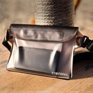 Crenova Waterproof Pouch 2 Pack Beach Accessories Waterproof Bag Fanny Pack 2 Waist Strap Adjustable Extra-Long Belt for Outdoor Water Sports