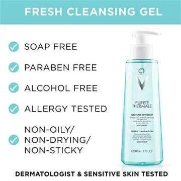 VICHY Pureté Thermale Fresh Cleansing Gel, Formulated With Glycerin, Gentle Gel Cleanser & Makeup Remover, Removes Impurities Without Overdrying, Safe For Sensitive Skin & Eyes 6.7 Fl Oz (Pack of 1)