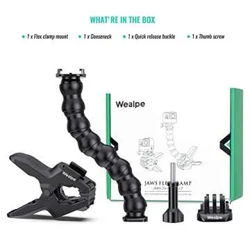 Wealpe Jaws Clamp Mount Flex Gooseneck Mount Compatible with GoPro Hero 10, 9, 8, 7, Max, Fusion, Hero (2018), 6, 5, 4, Session, 3+, 3, 2, 1, DJI Osmo, Xiaomi Yi Cameras