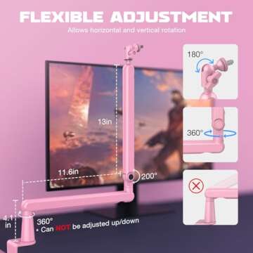 FIFINE Low Profile Boom Arm Mic Stand, Microphone Arm Stand with Cable Management Channel, Desk Clamp, Screw Adapter for Streaming Podcast Recording, Adjustable Metal Mic Boom Arm Stand Pink-BM88P