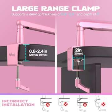 FIFINE Low Profile Boom Arm Mic Stand, Microphone Arm Stand with Cable Management Channel, Desk Clamp, Screw Adapter for Streaming Podcast Recording, Adjustable Metal Mic Boom Arm Stand Pink-BM88P